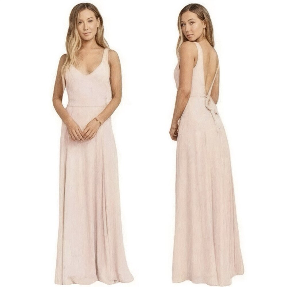Show Me Your MuMu Jenn Maxi Dress XXS SMALL Dusty Blush Crisp Chiffon Low Back